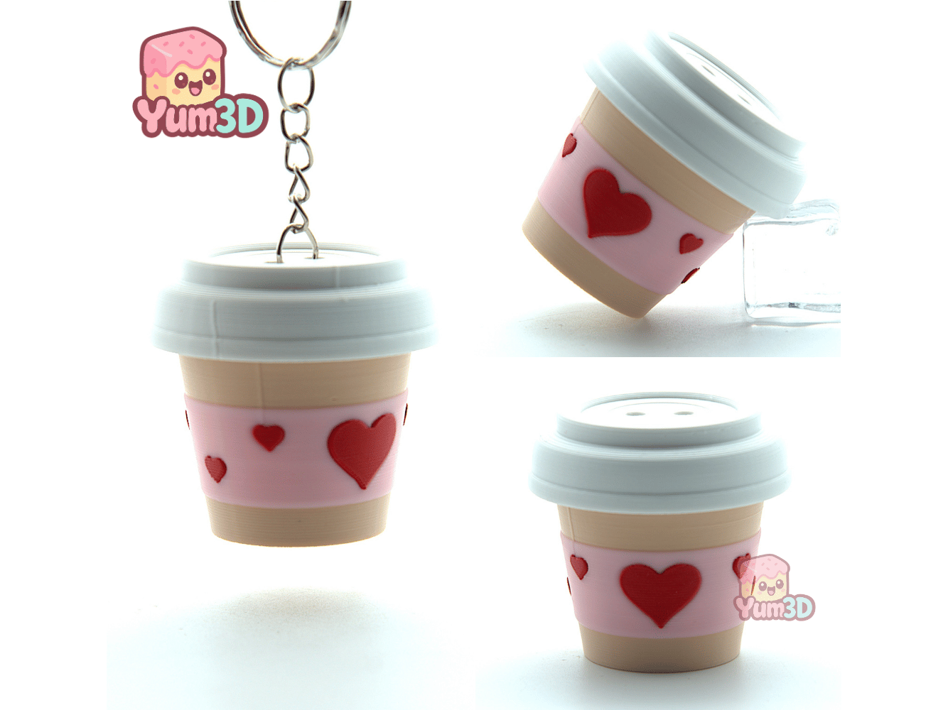 ☕ Yum3D Valentine Coffee Cup Fidget Clicker Keychain - Cute